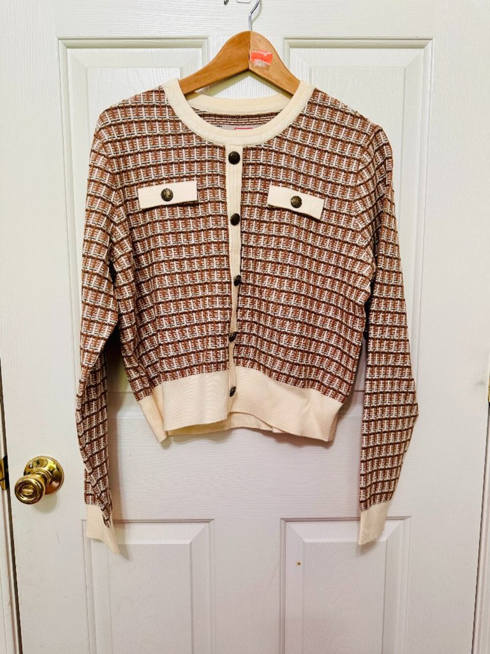 HUNTER BROWN AND CREAM TEXTURED PULLOVER CARDIGAN LARGE $119